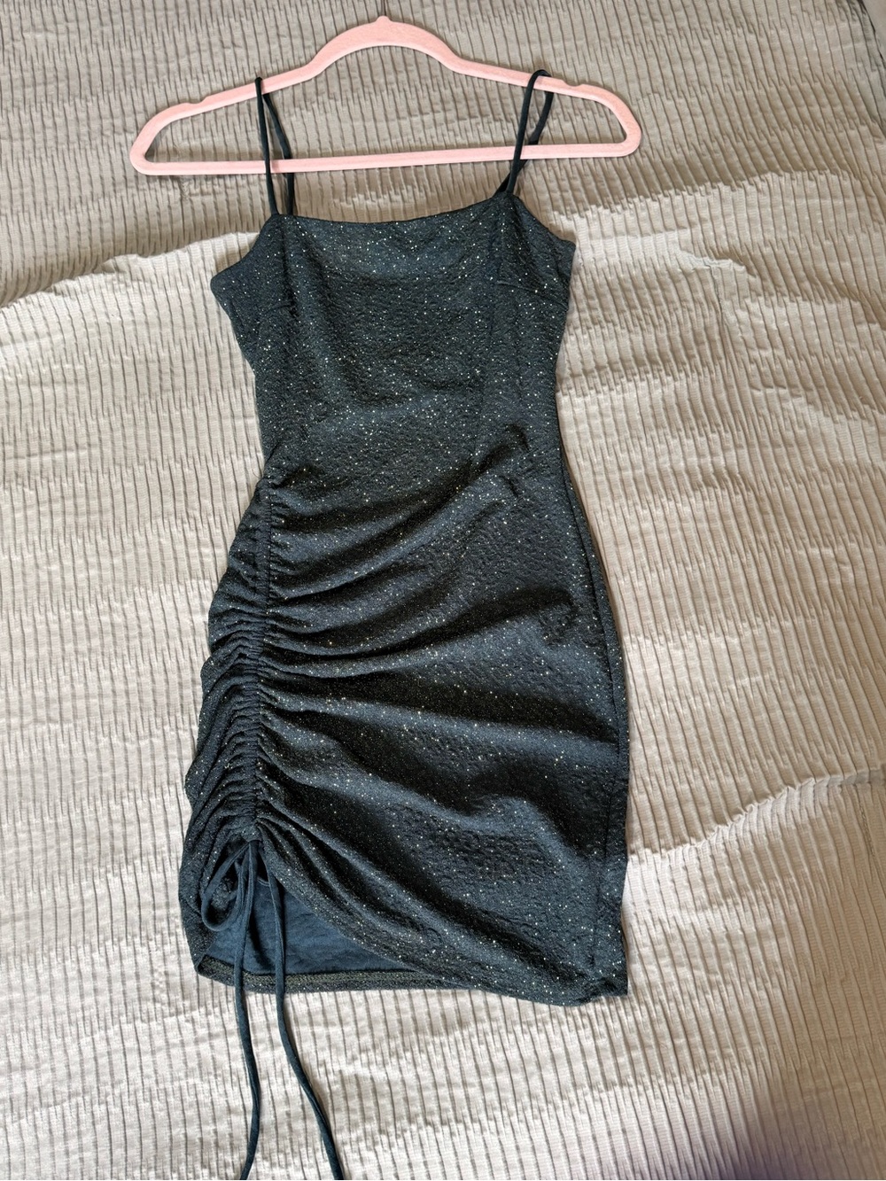 Windsor Black Sparkle Ruched Mini Dress